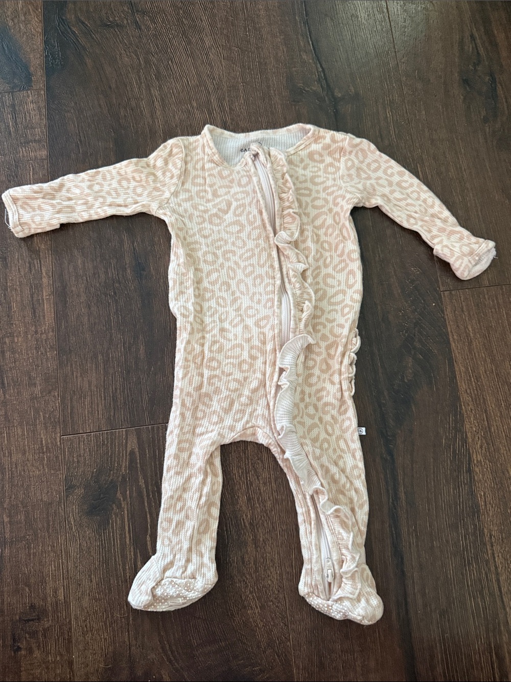Caden Lane Bamboo Pink Leopard Ruffle Zip Footie